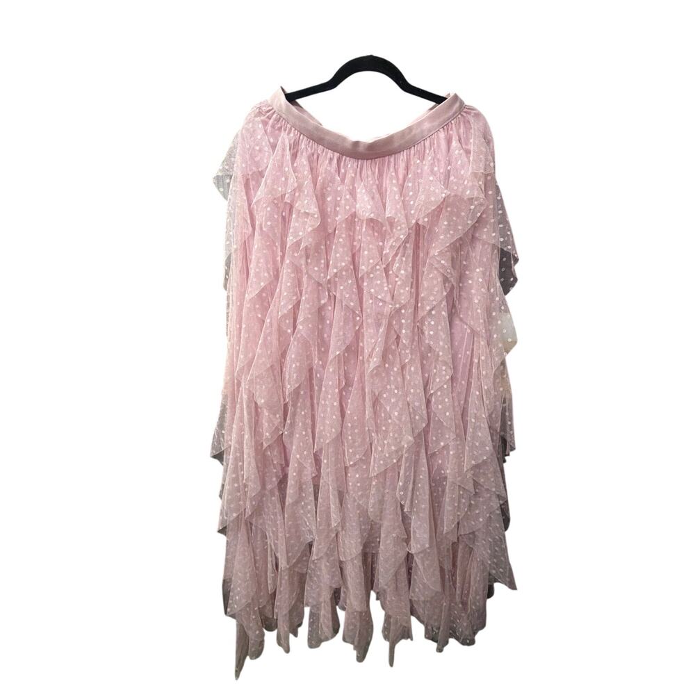 Fairy Coquette Tiered Tulle Maxi Skirt Ruffle Layers Dusty Rose Romantic XL - Picture 2 of 4